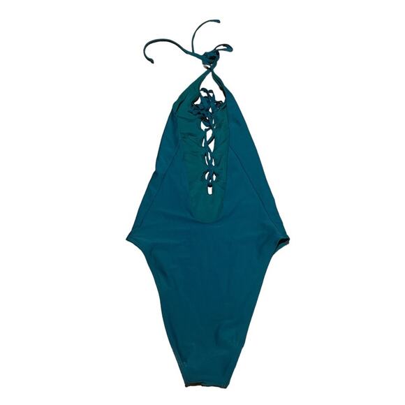 Aerie One Piece Lace up Halter Swimsuit Vacation Summer Green Size Small - Picture 4 of 5
